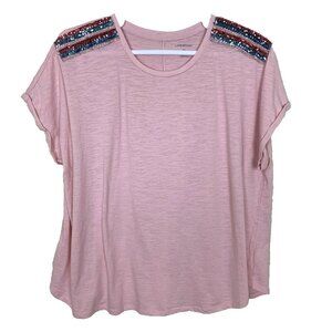Lane Bryant Womens 22 24 Short Sleeve T Shirt Sequin Pink Top Blouse Spring